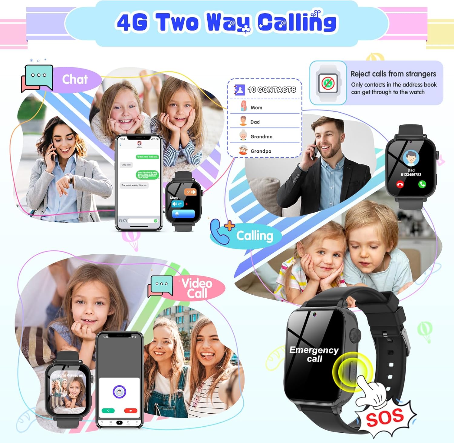 4G Kids Smart Watch Boys Girls, Kid GPS Tracker Watch Phone Video Call Wifi Position School Mode Pedometer SOS Games,Birthday Toy Gifts for 6-15 Years Old,Black - Image 2