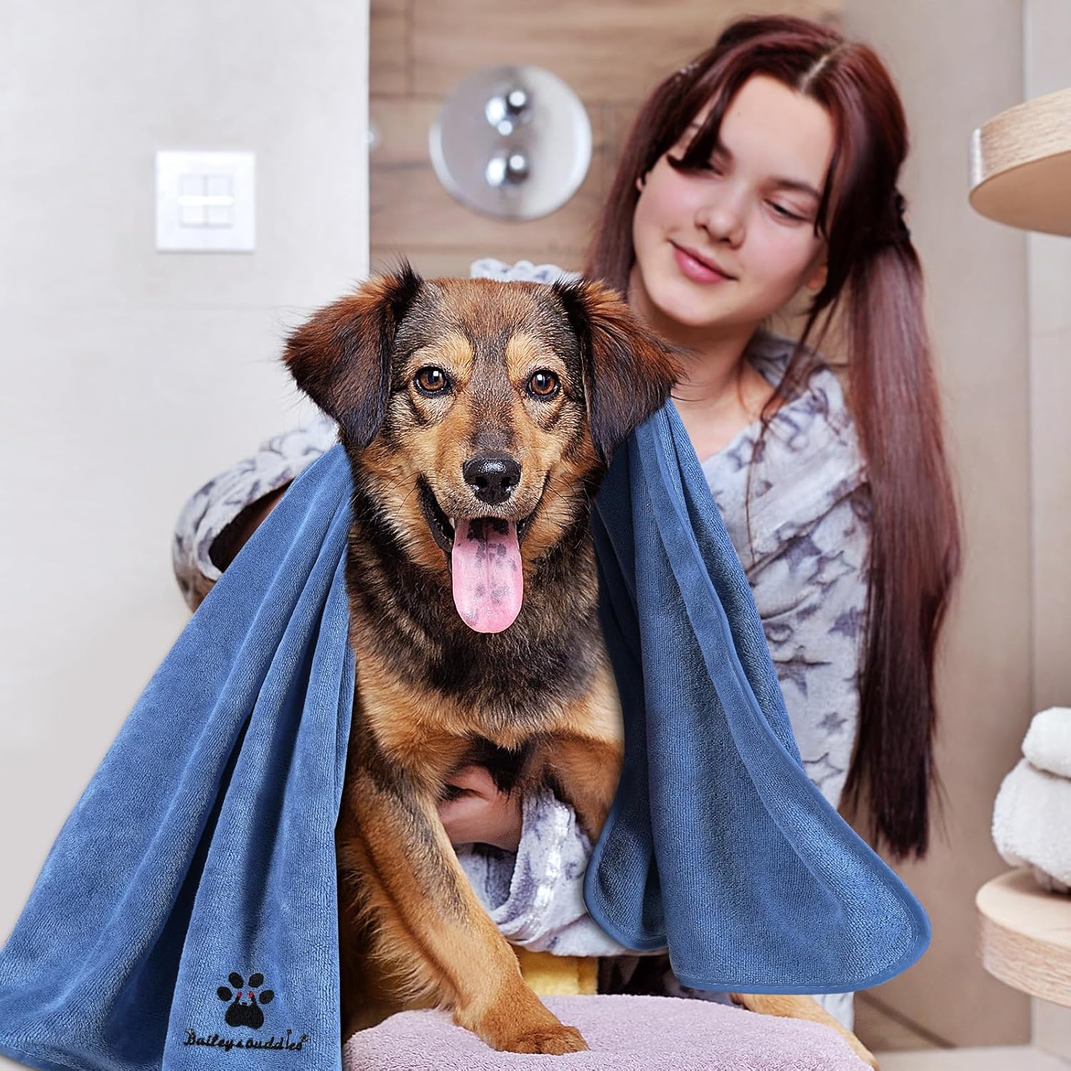 Bailey & buddies Dog Towels – Super Absorbent Microfibre Pet Towel Set (2 Pack, Green & Blue) | Quick Dry, Soft & Durable, 100×50cm for Dogs, Cats & Other Pets - Image 3