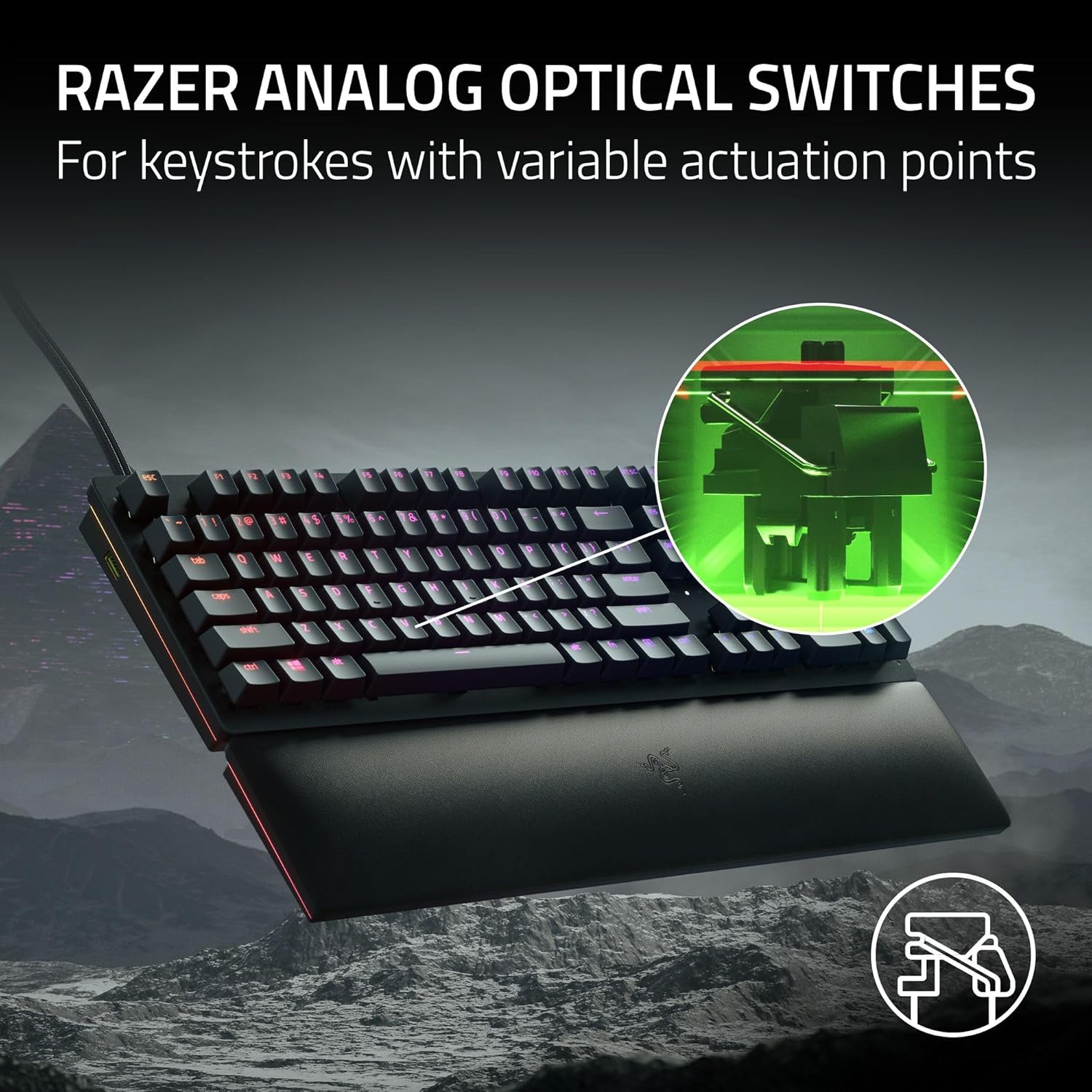 Razer Huntsman V2 (Analog Switch) - Optical Gaming Keyboard with Near-Zero Input Latency (Analog Optical-Mechanical Switches, Doubleshot PBT Keycaps, Detachable USB-C Cable) UK Layout | Black - Image 2