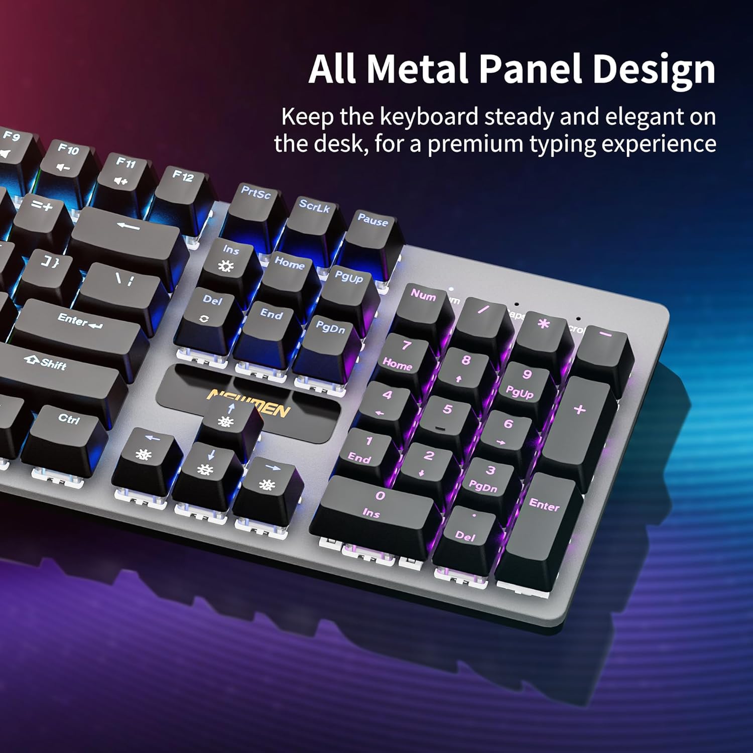 NEWMEN GM325Pro Mechanical Keyboard,104 Keys Rainbow LED Backlit Wired Gaming Keyboards,Metal Panel ABS QWERTY Layout Gaming Mechanical Keyboard for Windows Laptop PC Linear Red Switches - Image 4