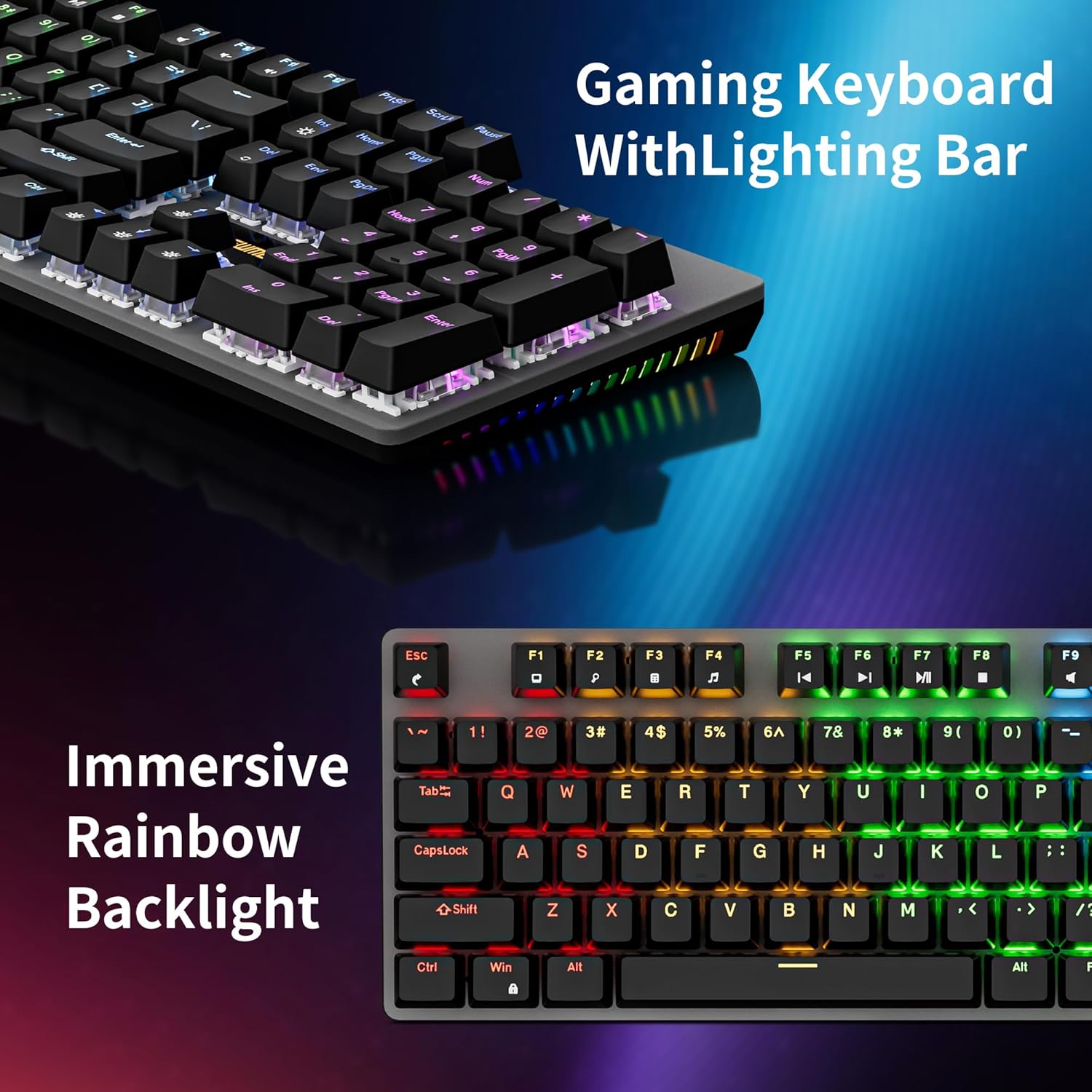 NEWMEN GM325Pro Mechanical Keyboard,104 Keys Rainbow LED Backlit Wired Gaming Keyboards,Metal Panel ABS QWERTY Layout Gaming Mechanical Keyboard for Windows Laptop PC Linear Red Switches - Image 3