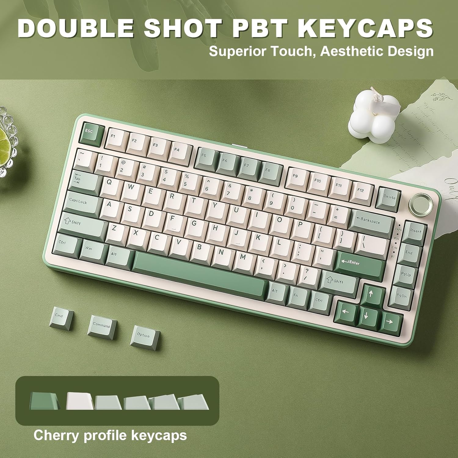 YUNZII B75 PRO Wireless Mechanical Keyboard,75% Gaming Keyboard Gasket Hot Swap Custom Keyboard with Knob,Pre-lubed Switches RGB,Bluetooth/Type-C/2.4G (Matcha Green, Milk Switch) - Image 7