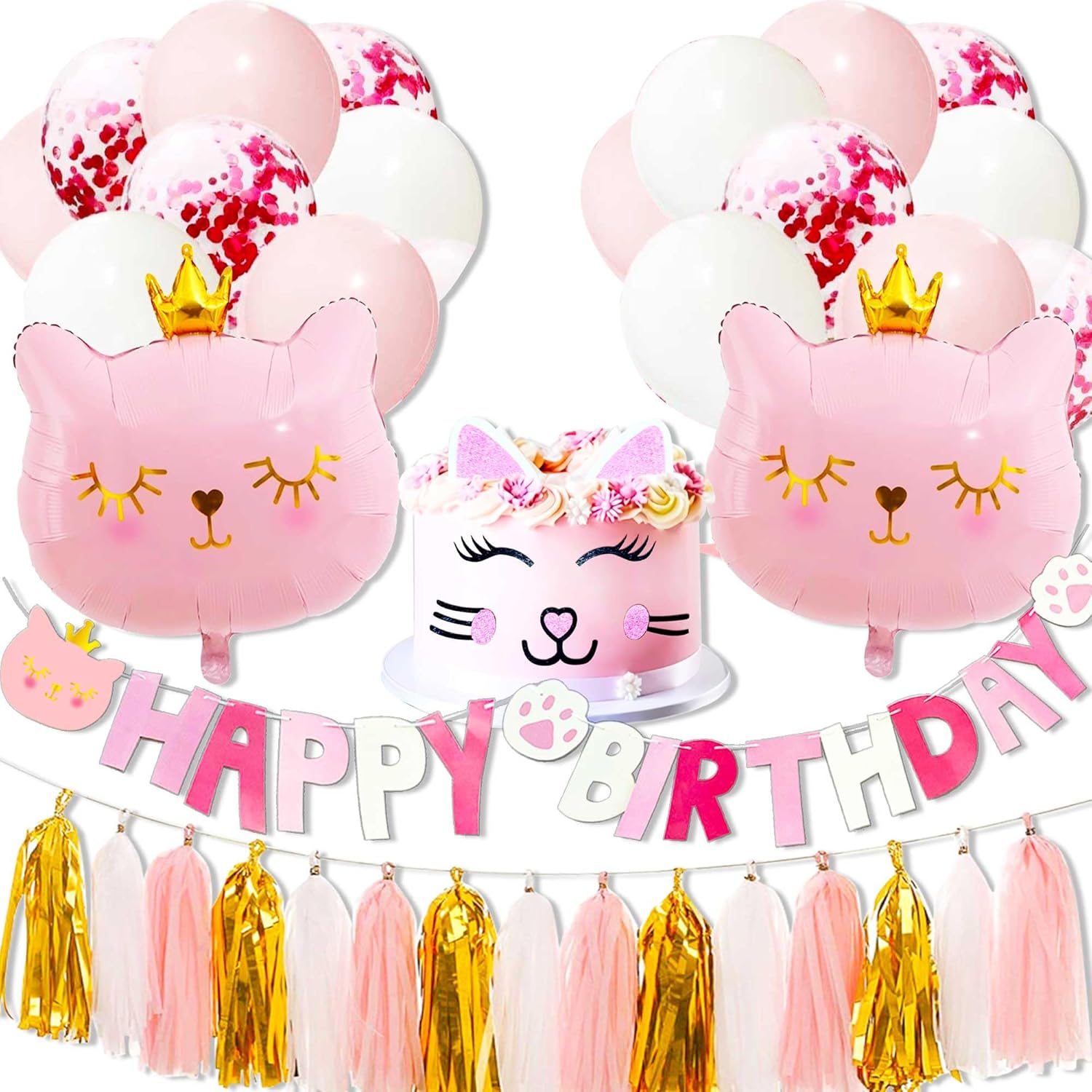 Pink Cat Birthday Party Decoration Cat Balloons Cat Birthday MEOW Banner Meow Party Supplies Pink Cat Cake Decoration - Image 8
