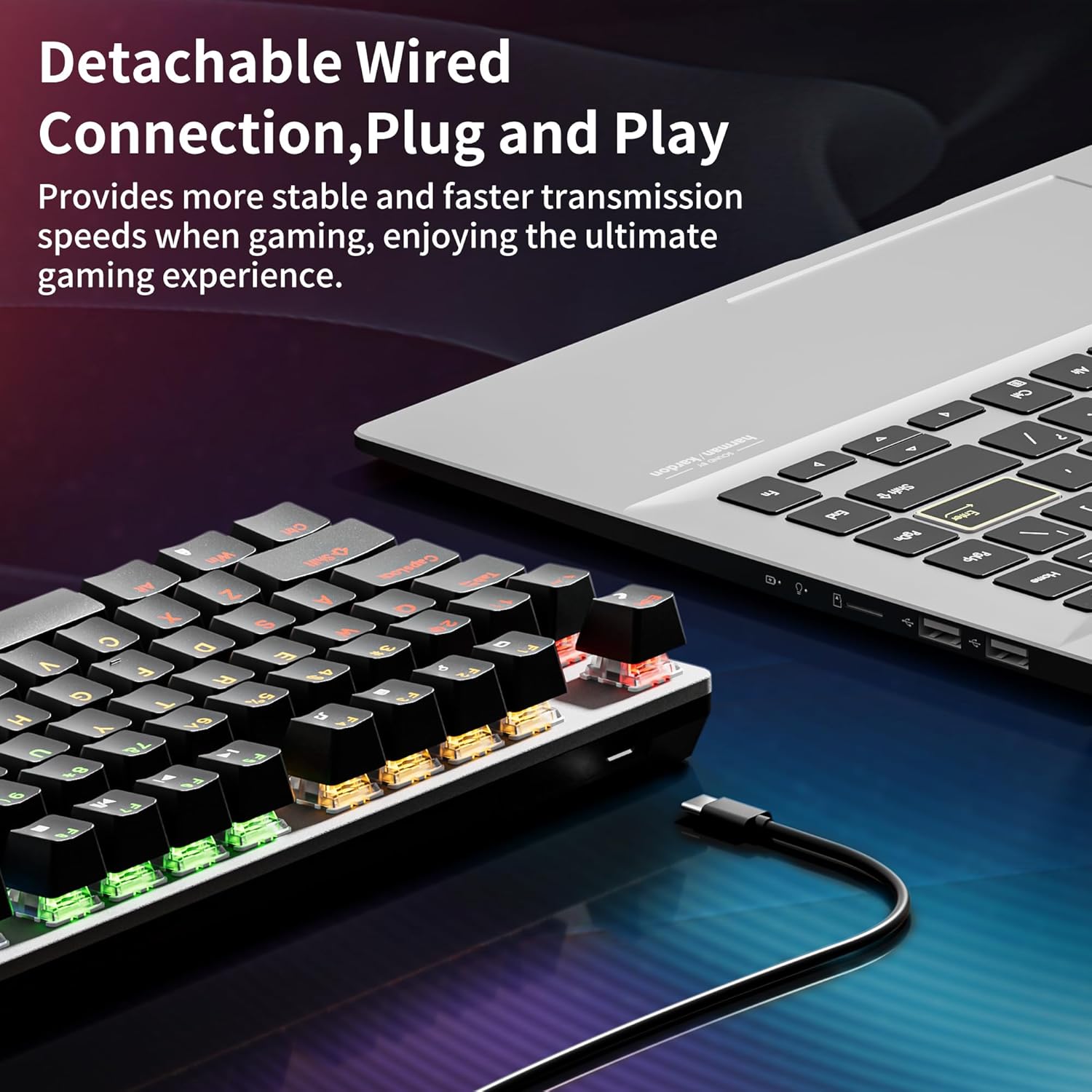 NEWMEN GM325Pro Mechanical Keyboard,104 Keys Rainbow LED Backlit Wired Gaming Keyboards,Metal Panel ABS QWERTY Layout Gaming Mechanical Keyboard for Windows Laptop PC Linear Red Switches - Image 2