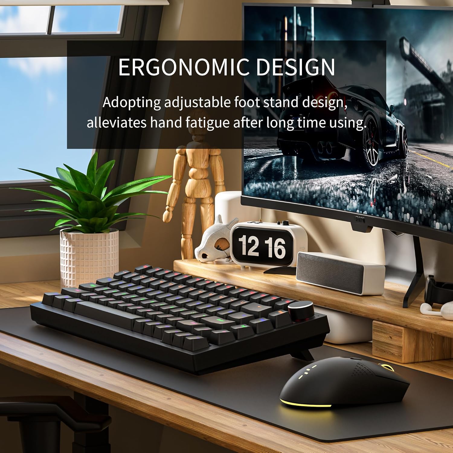 Newmen GM326 Mechanical Keyboard,Wired Gaming Keyboard,75% Percent TKL Hot Swappable Compact LED Backlit USB C Mechanical Gaming Keyboards with Knob for PC Windows Mac,QWERTY Layout,Black,Red Switches - Image 7