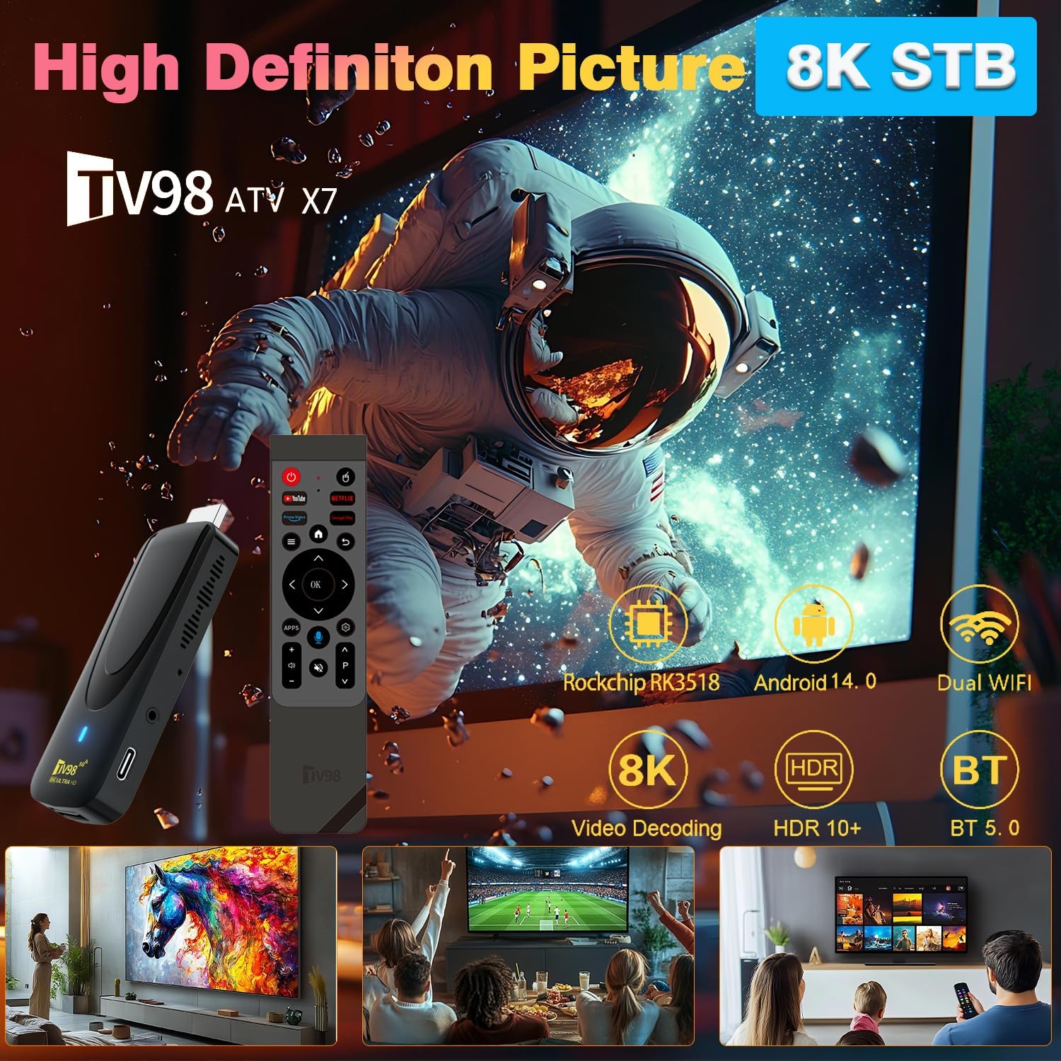 Smart TV STICK,2026 Android 14 TV Stick 8K Streaming Player, 2GB RAM 16GB ROM, HDR, Dual-Band WiFi (2.4G/5GHz), Media Player,Ultra HD Media Hub - Image 4