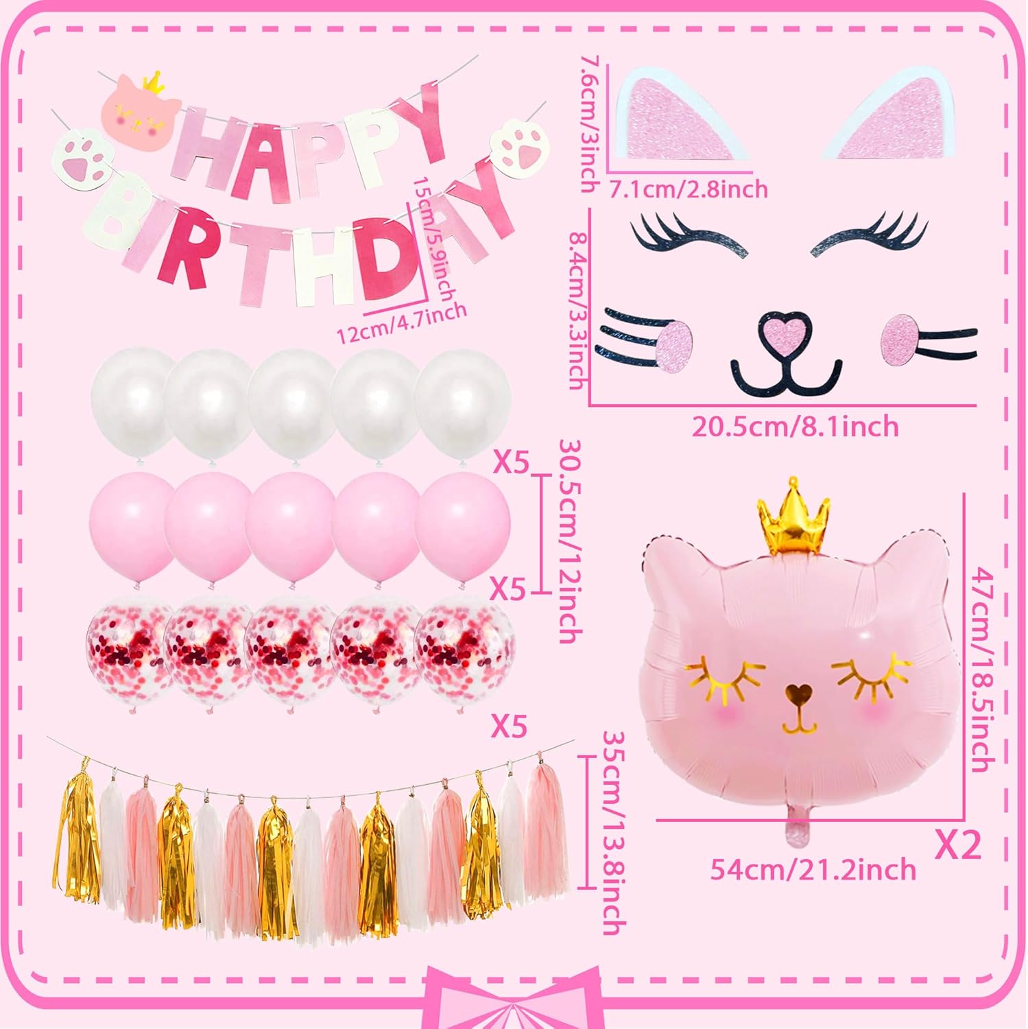 Pink Cat Birthday Party Decoration Cat Balloons Cat Birthday MEOW Banner Meow Party Supplies Pink Cat Cake Decoration - Image 3