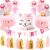 Pink Cat Birthday Party Decoration Cat Balloons Cat Birthday MEOW Banner Meow Party Supplies Pink Cat Cake Decoration
